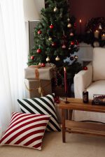 Christmas Stripes | Green Woven Square Decorative Throw Pillow Cover - Image 5