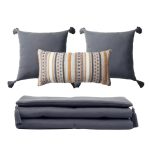 Loom Bed Runner & Pillow Covers | Set of 4 | Dark Gray Mustard Nomad Bedset