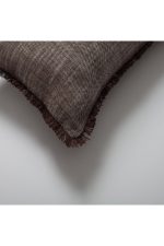 Soho | Brown Neutral Solid Linen-Blend Fringed Lumbar 12''x20'' Throw Pillow Cover - Image 2