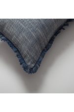 Soho | Navy Blue Neutral Solid Linen-Blend Fringed Lumbar 12''x20'' Throw Pillow Cover - Image 2