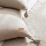 Loom | Taupe Solid Neutral Linen Blend Tassel Square 20''x20'' Throw Pillow Cover - Image 3