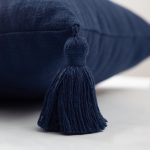 Loom | Navy Blue Solid Neutral Linen Blend Tassel Square 20''x20'' Throw Pillow Cover - Image 2