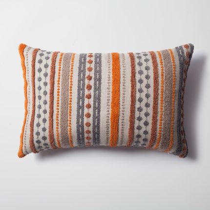 Nomad | Orange Woven Linen Striped Lumbar 16''x24'' Throw Pillow Cover