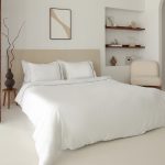 Lusso | 100% Cotton Sateen Navy Blue Pipping Queen Size White Duvet Cover Set - Image 3