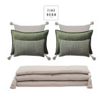 Loom Bed Runner & Pillow Covers | Set of 7 | Taupe Green Eliza Sense Bedset